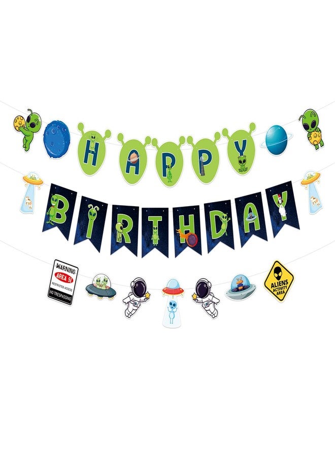 BHNACIER Alien Happy Birthday Banner Alien Birthday Party Banner Space Birthday Decorations Aliens Party Banners Space UFO Cutout Banners for Aliens Space UFO Themed Party Decorations Baby Shower Supplies - Image 1