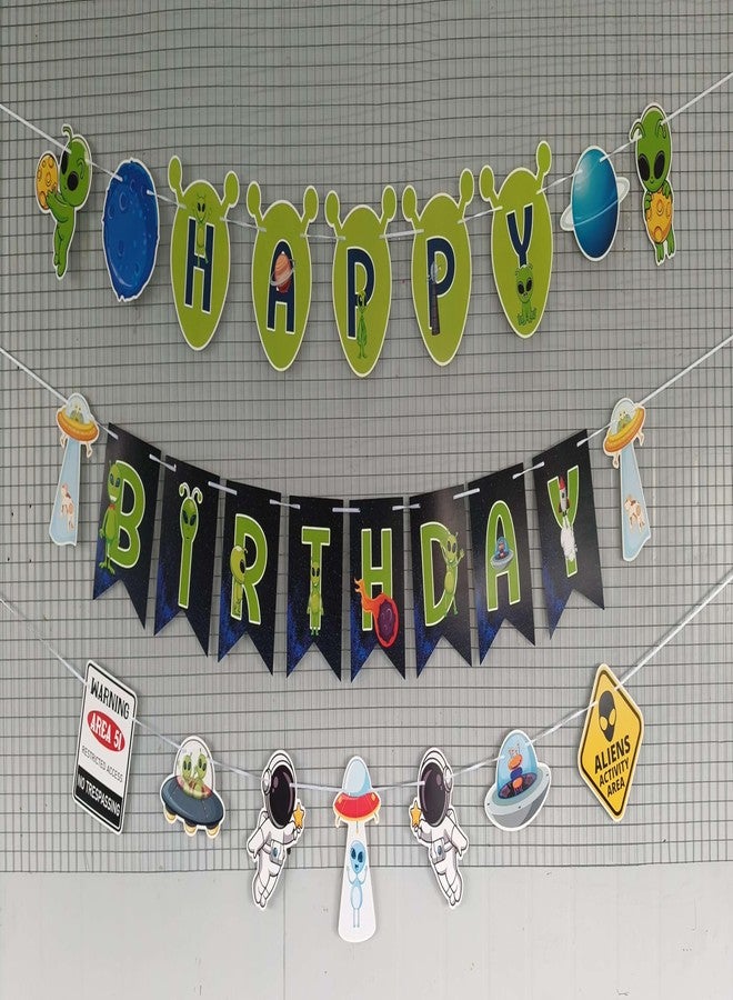 BHNACIER Alien Happy Birthday Banner Alien Birthday Party Banner Space Birthday Decorations Aliens Party Banners Space UFO Cutout Banners for Aliens Space UFO Themed Party Decorations Baby Shower Supplies - Image 4