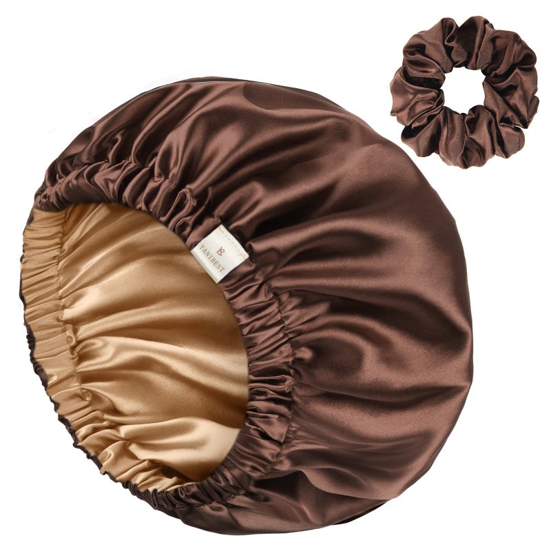 YANIBEST Adjustable Silk Bonnet Double Layer Satin Bonnet Hair Bonnet for Sleeping Bonnets for Women Hats Curly Natural Hair Brown