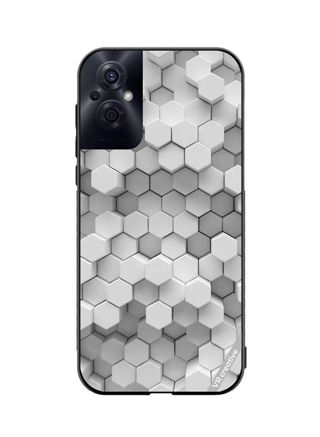 VR CREATIVE Protective Case Cover For Oppo Reno8 Z 3D Gray White Honeycombs Brick Wall Stairway Decoration Design Multicolour - Image 1