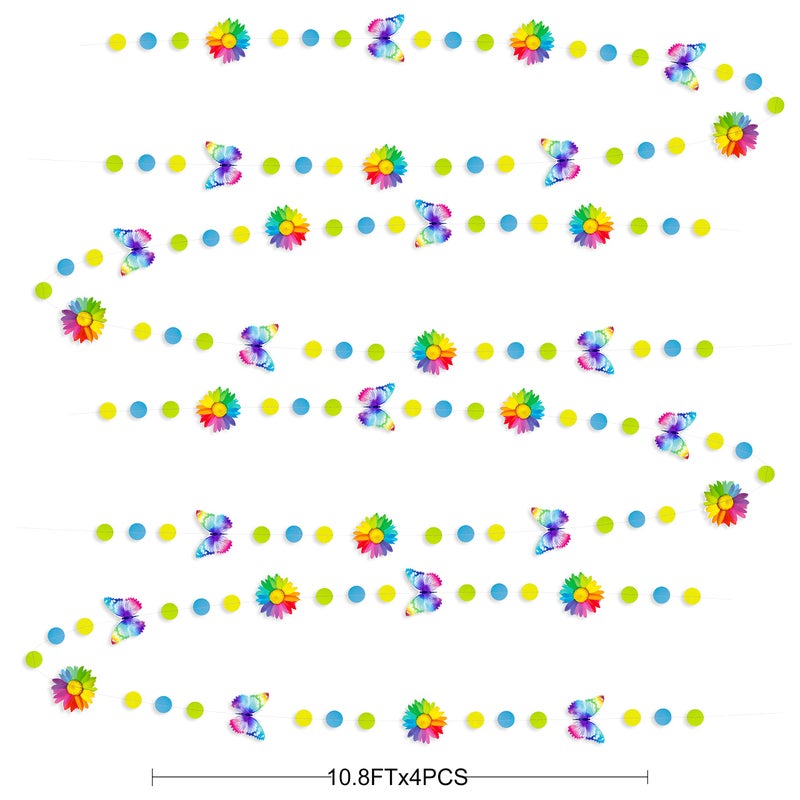 pinkblume Rainbow Butterflies Sunflower Garland Colorful Blue Yellow Green Circle Dot Hanging Paper Streamer Banner for Spring Summer Birthday Engagement Wedding Bridal Shower Fiesta Party Decorations Supplies - Image 2