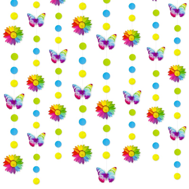 pinkblume Rainbow Butterflies Sunflower Garland Colorful Blue Yellow Green Circle Dot Hanging Paper Streamer Banner for Spring Summer Birthday Engagement Wedding Bridal Shower Fiesta Party Decorations Supplies - Image 1
