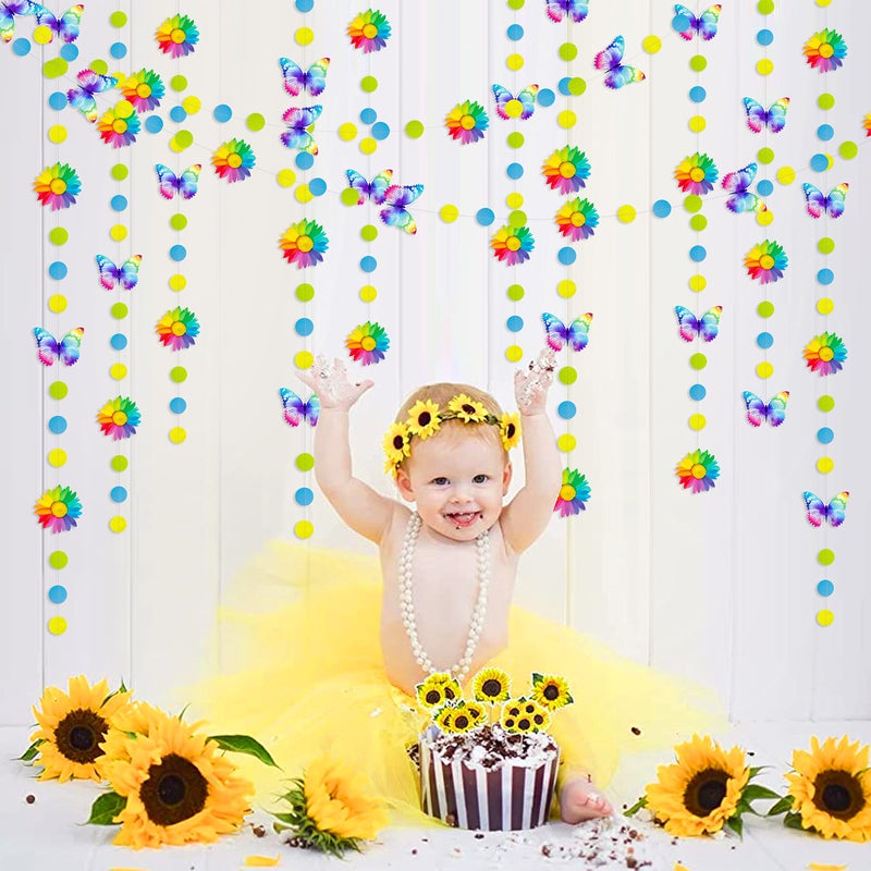 pinkblume Rainbow Butterflies Sunflower Garland Colorful Blue Yellow Green Circle Dot Hanging Paper Streamer Banner for Spring Summer Birthday Engagement Wedding Bridal Shower Fiesta Party Decorations Supplies - Image 4