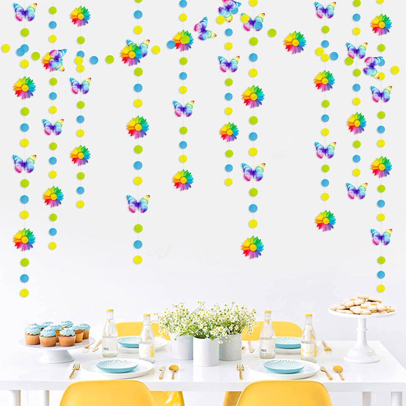 pinkblume Rainbow Butterflies Sunflower Garland Colorful Blue Yellow Green Circle Dot Hanging Paper Streamer Banner for Spring Summer Birthday Engagement Wedding Bridal Shower Fiesta Party Decorations Supplies - Image 5