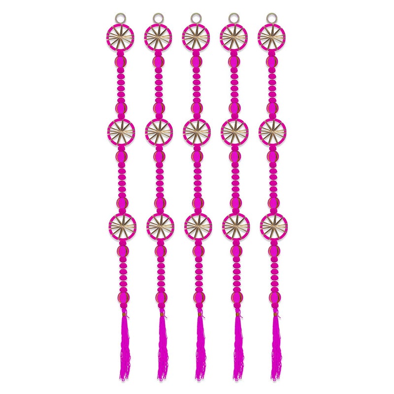 Rajasthan Kraft Rajasthan Kraft Handmade Pom Pom Beads with Gotta Patti Ring Tassels Used for Wall Decor and Door HangingHome Office Diwali Decoration Length 55 Inch Pack of 5 Colour Pink RK348045 - Image 1