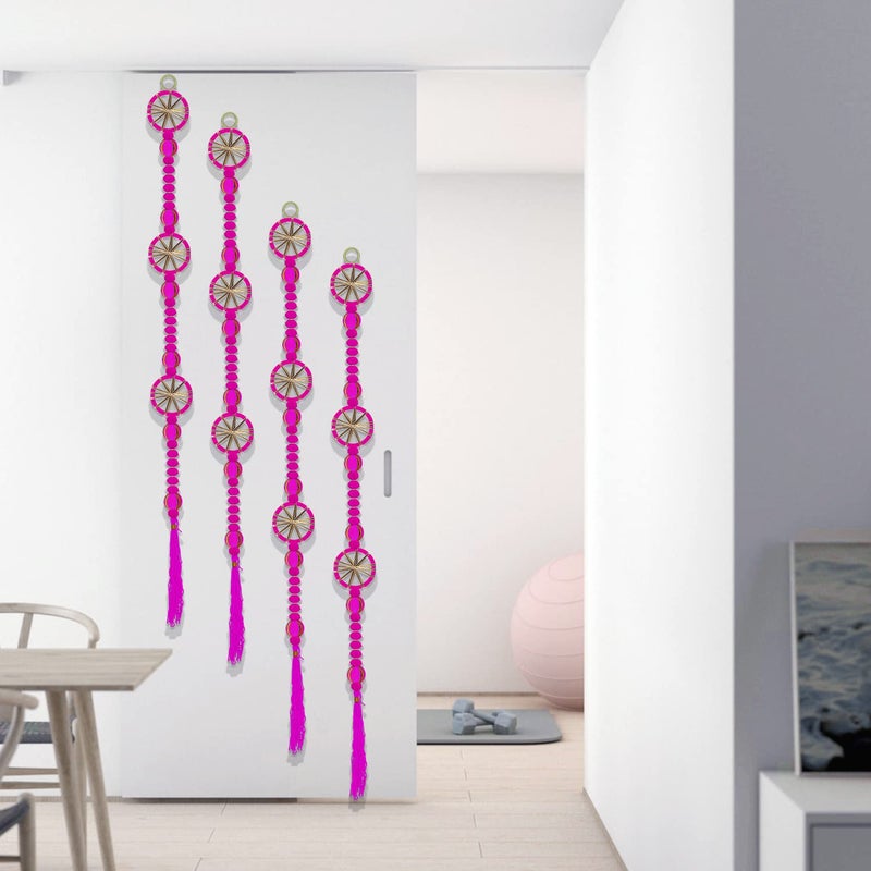 Rajasthan Kraft Rajasthan Kraft Handmade Pom Pom Beads with Gotta Patti Ring Tassels Used for Wall Decor and Door HangingHome Office Diwali Decoration Length 55 Inch Pack of 5 Colour Pink RK348045 - Image 2
