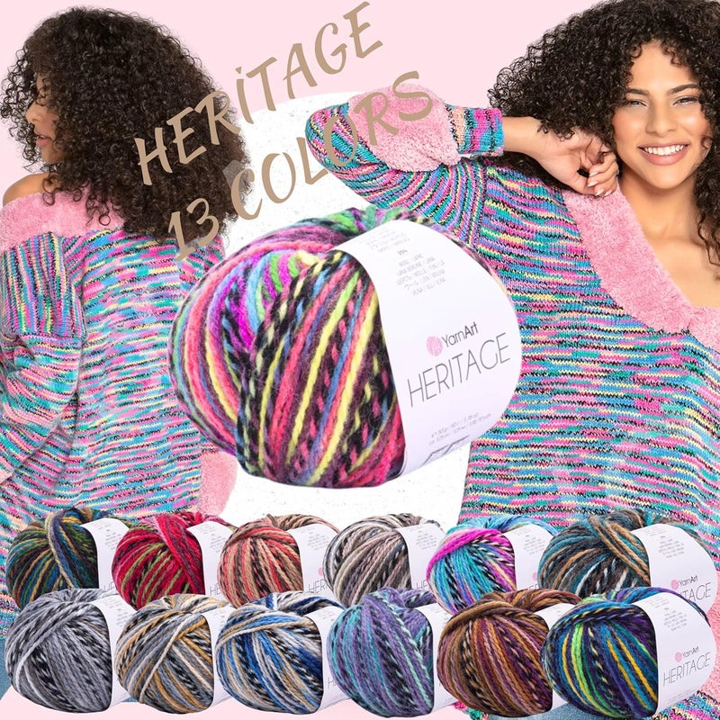 YarnArt YarnArt Heritage Variegated Wool Yarn  Soft Medium Weight Blend for Sweaters Cardigans Scarves  Hats  Warm Winter Knitting  Crochet Fiber 336 - Image 3