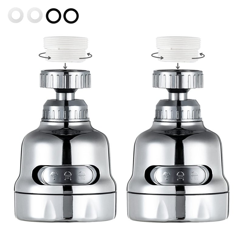 Faucet Sprayer Attachment 360 Degree Rotating Faucet Aerator Accessories 3 Mode Adjustable Kitchen Sink Tap Head Water Saving Extend Nozzle Chrome PlatedPack of 2
