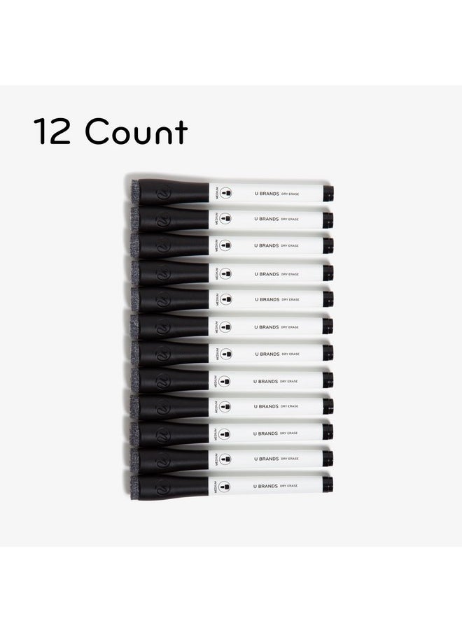 U Brands Low-Odor Dry Erase Markers With Erasers, Set Of 12, Medium (2 Mm) Point, Black  - Image 2