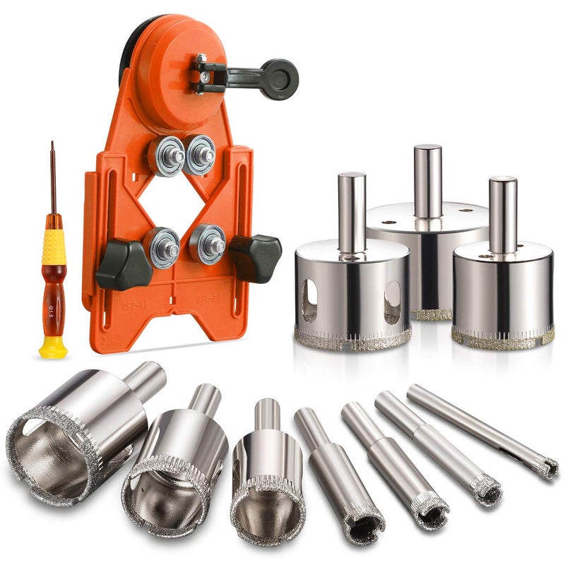 THINKWORK Diamond Drill Bits, Hollow Drill Hole Saw Set, 10-Piece Tile Opener with Hole Saw Guidance Fixture, Suitable for Ceramic, Glass, Tile, Porcelain, Marble - Image 1