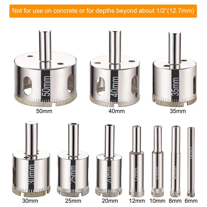 THINKWORK Diamond Drill Bits, Hollow Drill Hole Saw Set, 10-Piece Tile Opener with Hole Saw Guidance Fixture, Suitable for Ceramic, Glass, Tile, Porcelain, Marble - Image 2