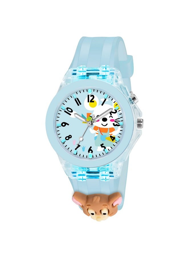 Shocknshop Shocknshop Nylon Led Luminous Child Kid Children Cute Cartoon Multi Color Lights Analogue Watch For Girls -W327 (Mouse), Blue Dial, Blue Band  - Image 1