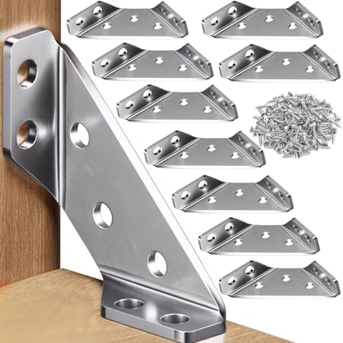 Serplex® 10Pcs Shelf Brackets with 60Pcs Screws, 2MM Thickening Furniture Corner Connector, Stainless Steel Angle Corner Bracket, Heavy Duty Corner Bracket for Wooden Panel, Woodworking, Crafting - Image 1