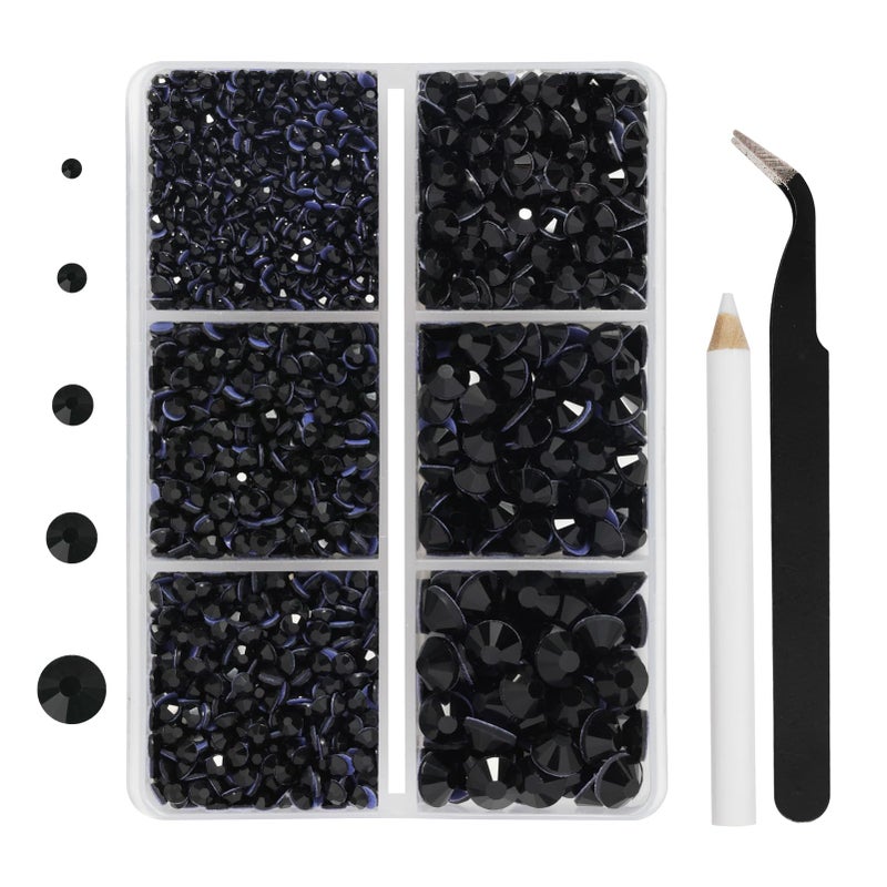 BEADSLAND Hotfix Rhinestones 3960pcs, Black Rhinestone for Clothes, Hot Fix Crystals Rhinestones with Tweezers and Wax Pencil Kit,Mixed 5 Sizes, SS6-SS30, Jet Black - Image 1
