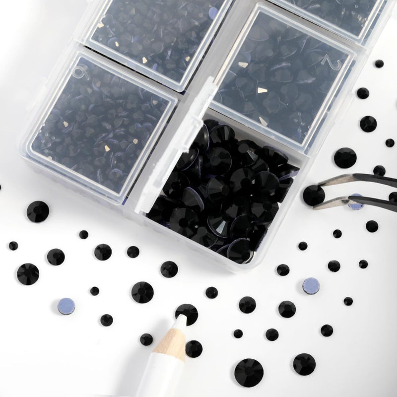 BEADSLAND Hotfix Rhinestones 3960pcs, Black Rhinestone for Clothes, Hot Fix Crystals Rhinestones with Tweezers and Wax Pencil Kit,Mixed 5 Sizes, SS6-SS30, Jet Black - Image 3