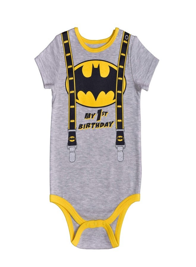 BATMAN DC Comics Boys First Birthday Short Sleeve Bodysuit Creeper for Infants - Grey - Image 1