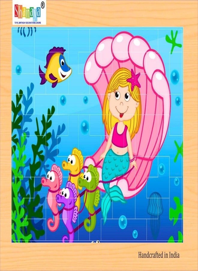 SHANAYA 36 Pieces Wooden Jigsaw Tetris Puzzle Kids Cartoon Animal Vehicle Puzzles Games Baby Early Learning Educational Toys for Children 2 Sided Puzzle (Mermaid with Carriage + Mermaid with Fishes) - Image 3