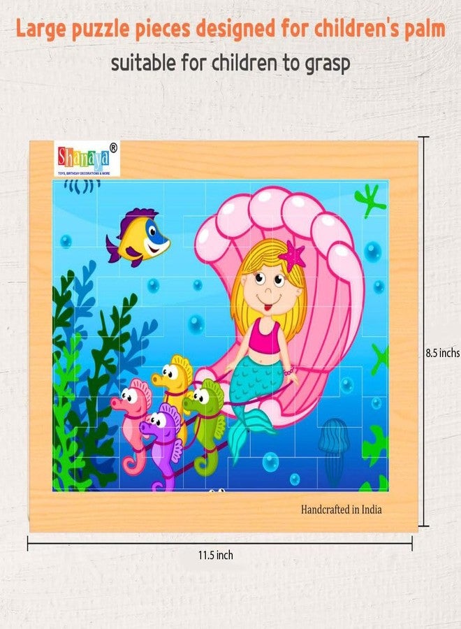 SHANAYA 36 Pieces Wooden Jigsaw Tetris Puzzle Kids Cartoon Animal Vehicle Puzzles Games Baby Early Learning Educational Toys for Children 2 Sided Puzzle (Mermaid with Carriage + Mermaid with Fishes) - Image 4