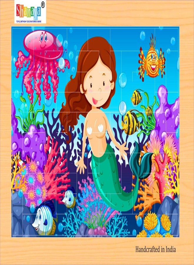 SHANAYA 36 Pieces Wooden Jigsaw Tetris Puzzle Kids Cartoon Animal Vehicle Puzzles Games Baby Early Learning Educational Toys for Children 2 Sided Puzzle (Mermaid with Carriage + Mermaid with Fishes) - Image 2