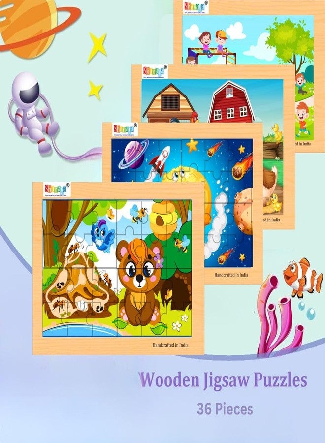 SHANAYA 36 Pieces Wooden Jigsaw Tetris Puzzle Kids Cartoon Animal Vehicle Puzzles Games Baby Early Learning Educational Toys for Children 2 Sided Puzzle (Mermaid with Carriage + Mermaid with Fishes) - Image 5