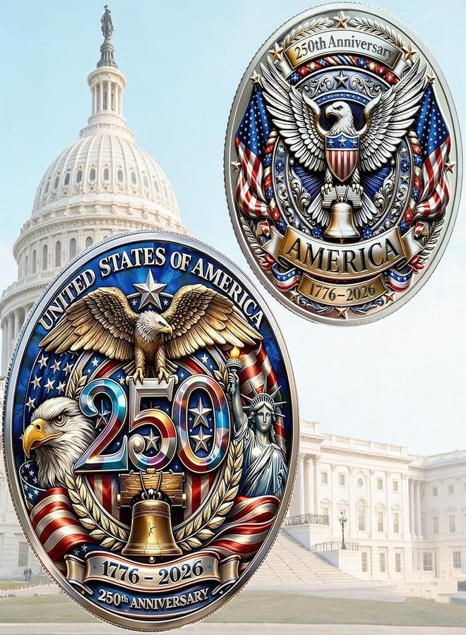 CHENZHOUZAI America 250th Anniversary Commemorative Coin,USA 250th Anniversary Coin Challenge,for Patriotism,250 Year American Anniversary Coin American Eagle & Patriotic Symbols Collectible (Style 2) - Image 1