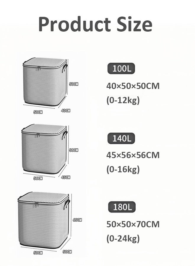 Aikenn 100/140/180L Clothes Storage Bins with Lids, Foldable Storage Bags with Zippers,  Reinforced Handles, Closet and Organization for Clothing, Sweater, Comforter, Bedding - Image 2