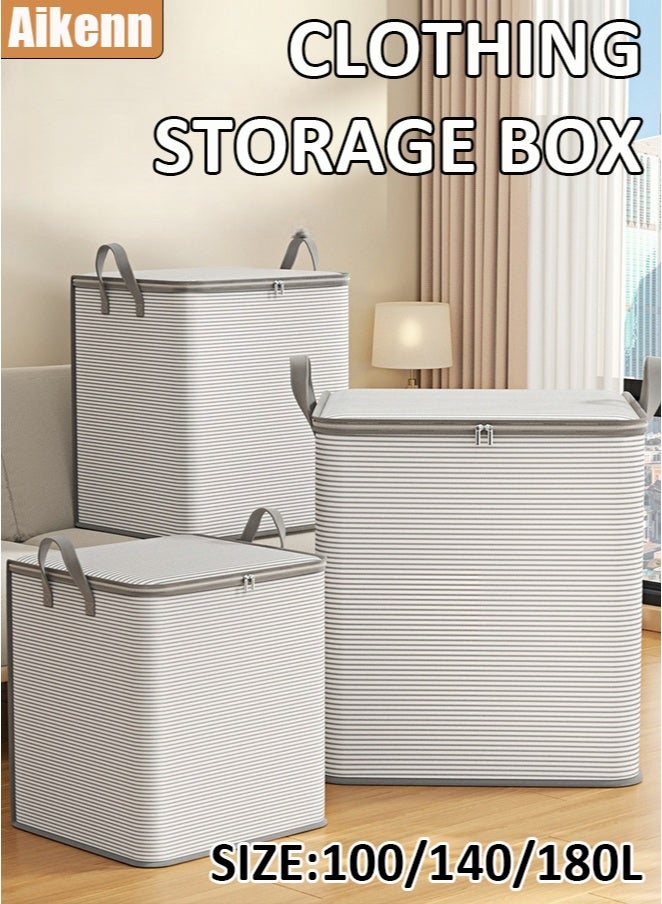 Aikenn 100/140/180L Clothes Storage Bins with Lids, Foldable Storage Bags with Zippers,  Reinforced Handles, Closet and Organization for Clothing, Sweater, Comforter, Bedding - Image 1