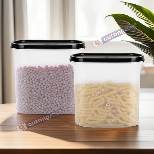 Cutting EDGE 1800ml Anti-Bacterial Modular Plastic Storage Container Set of 2, BPA-Free, Airtight Lid, Leakproof, Stackable Organizer for Pantry, Sugar, Flour & Grains (Black) - Image 2