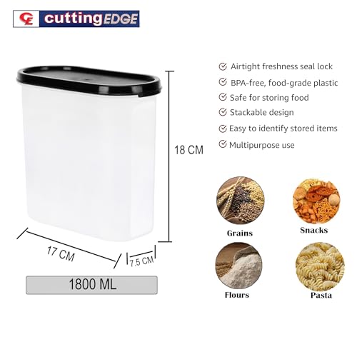 Cutting EDGE 1800ml Anti-Bacterial Modular Plastic Storage Container Set of 2, BPA-Free, Airtight Lid, Leakproof, Stackable Organizer for Pantry, Sugar, Flour & Grains (Black) - Image 4