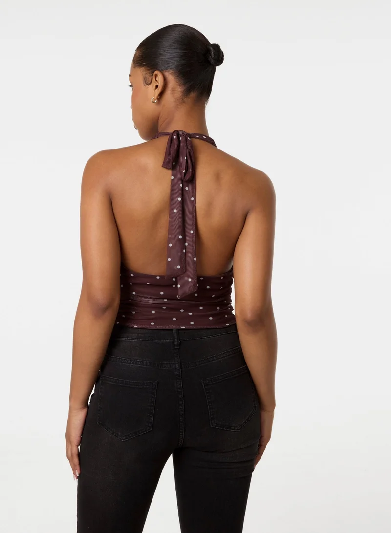 بينك فانيلا Polka Dot Ruched Side Halter Top