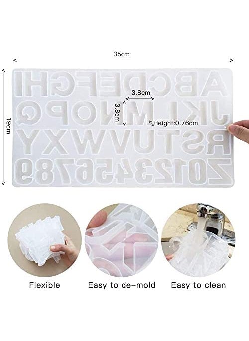 Snoogg SNOOGG Alphabet Resin Casting Mold, Letter and Numbers DIY Key Chain, Pendant, Jewelry Making Molds for Resin. with Built in Hole Enabler  - Image 3