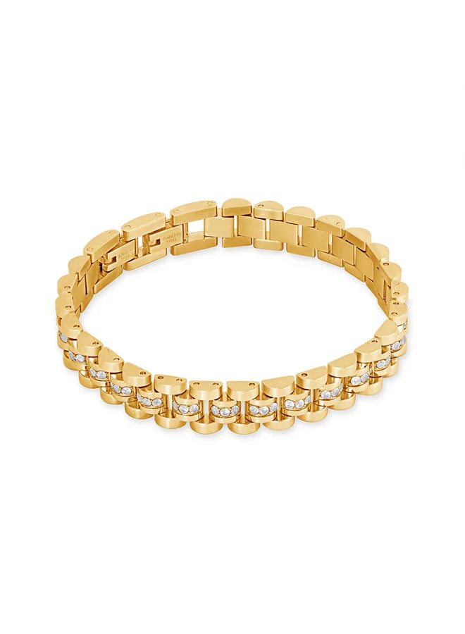 Andrea Thick Gold Unisex Bracelet with Crystals