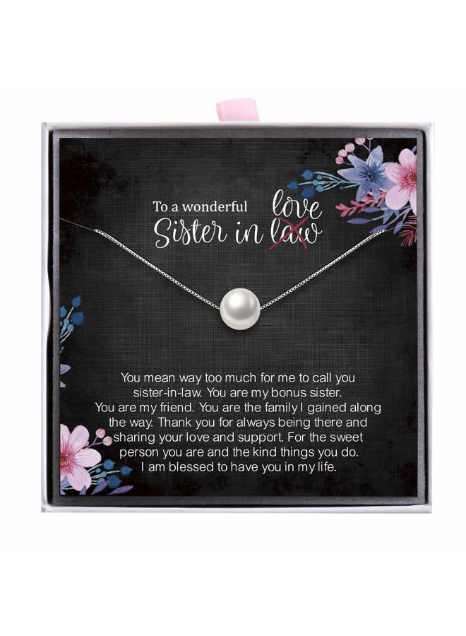 ALoveSoul Sister in Law Necklace - Sterling Silver Single Pearl Necklaces for Women Best Sister in Law Gifts Bride Birthday Gift, Metal, Pearl - Image 1