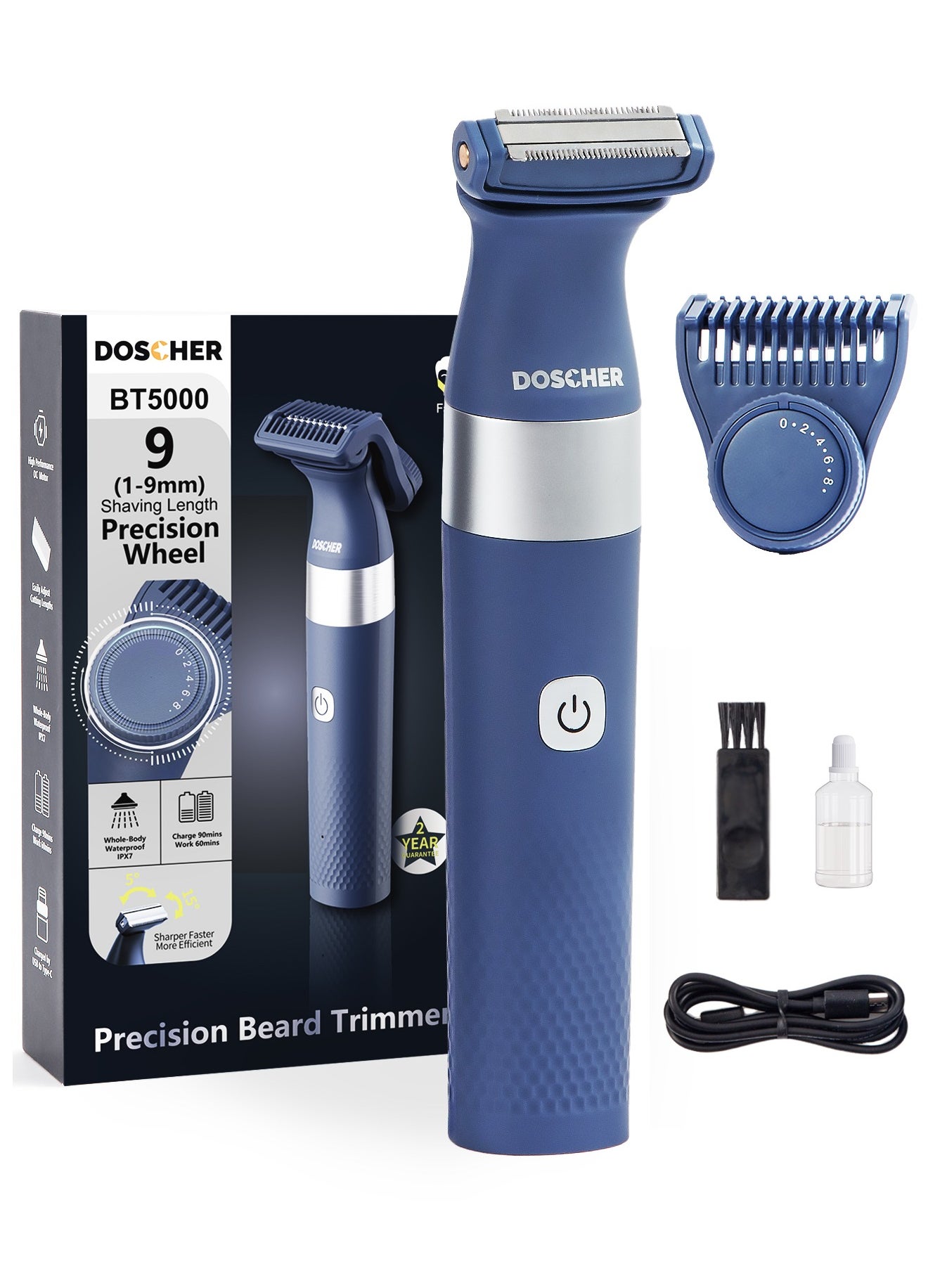 DOSCHER Electric Trimmer For Men,Beard Trimmer And Face Shaver For Men With (1-9Mm) Adjustable Face Stubble Comb, Waterproof Wet/Dry Men Razor 