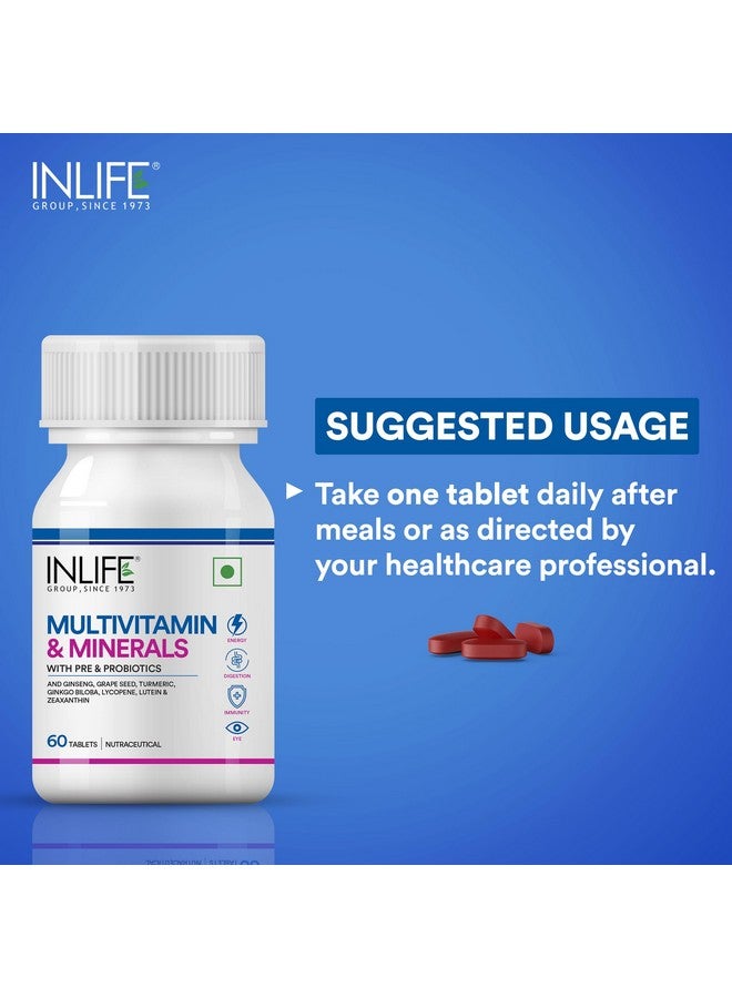 Inlife أقراص متعددة الفيتامينات للرجال والنساء مع الجينسنغ والبريبايوتيك بروبيوتيك | مكمل متعدد الفيتامينات مع فيتامين ب12، ج، د، هـ، زنك وبيوتين - 60 قرص (عبوة من 1) - Image 4