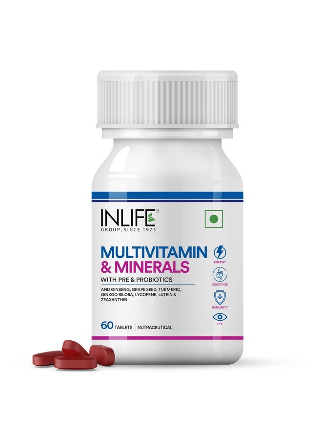Inlife أقراص متعددة الفيتامينات للرجال والنساء مع الجينسنغ والبريبايوتيك بروبيوتيك | مكمل متعدد الفيتامينات مع فيتامين ب12، ج، د، هـ، زنك وبيوتين - 60 قرص (عبوة من 1) - Image 1