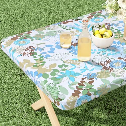 misaya Rectangle Vinyl Tablecloth Fitted Table Cover 100 Waterproof Elastic Edge Flannel Backing Table Cloth Fit 6 Foot Folding Tables for Picnic Outdoor Leaves 30x72 inch - Image 1