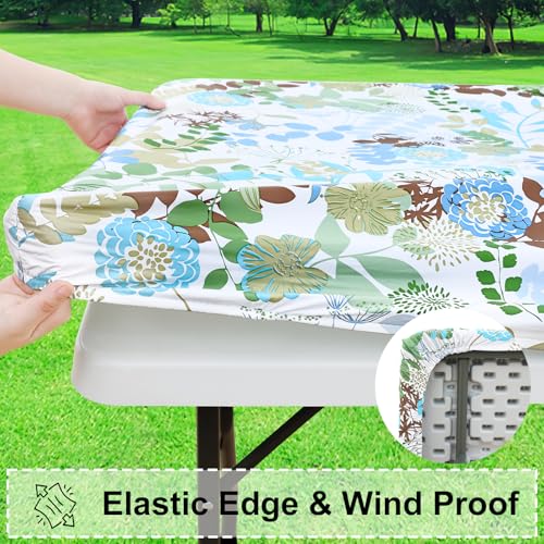 misaya Rectangle Vinyl Tablecloth Fitted Table Cover 100 Waterproof Elastic Edge Flannel Backing Table Cloth Fit 6 Foot Folding Tables for Picnic Outdoor Leaves 30x72 inch - Image 3