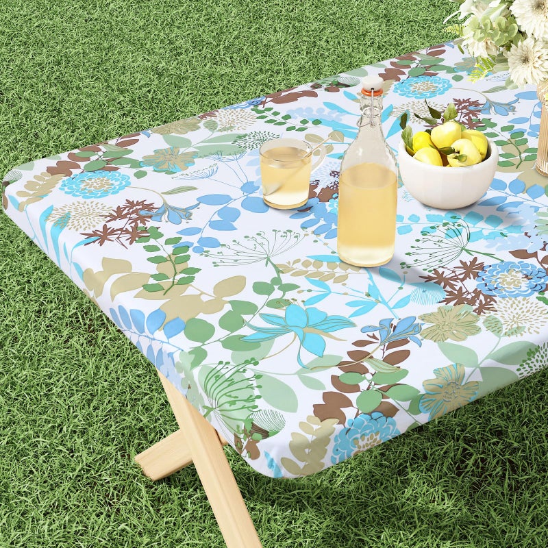 misaya Rectangle Vinyl Tablecloth Fitted Table Cover 100 Waterproof Elastic Edge Flannel Backing Table Cloth Fit 6 Foot Folding Tables for Picnic Outdoor Leaves 30x72 inch - Image 2