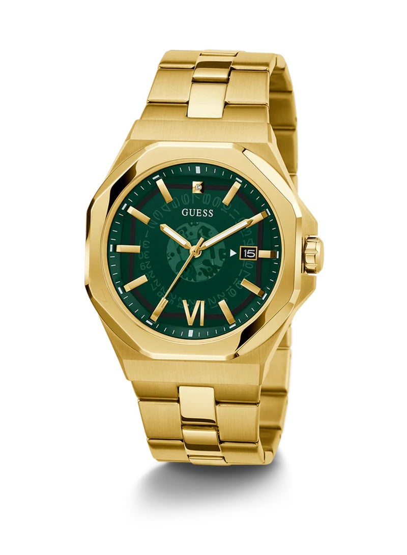 GUESS Men's Emperor Analog Green Dial Gold Stainless Steel Band Watch GW0573G2 - 42mm - Image 5