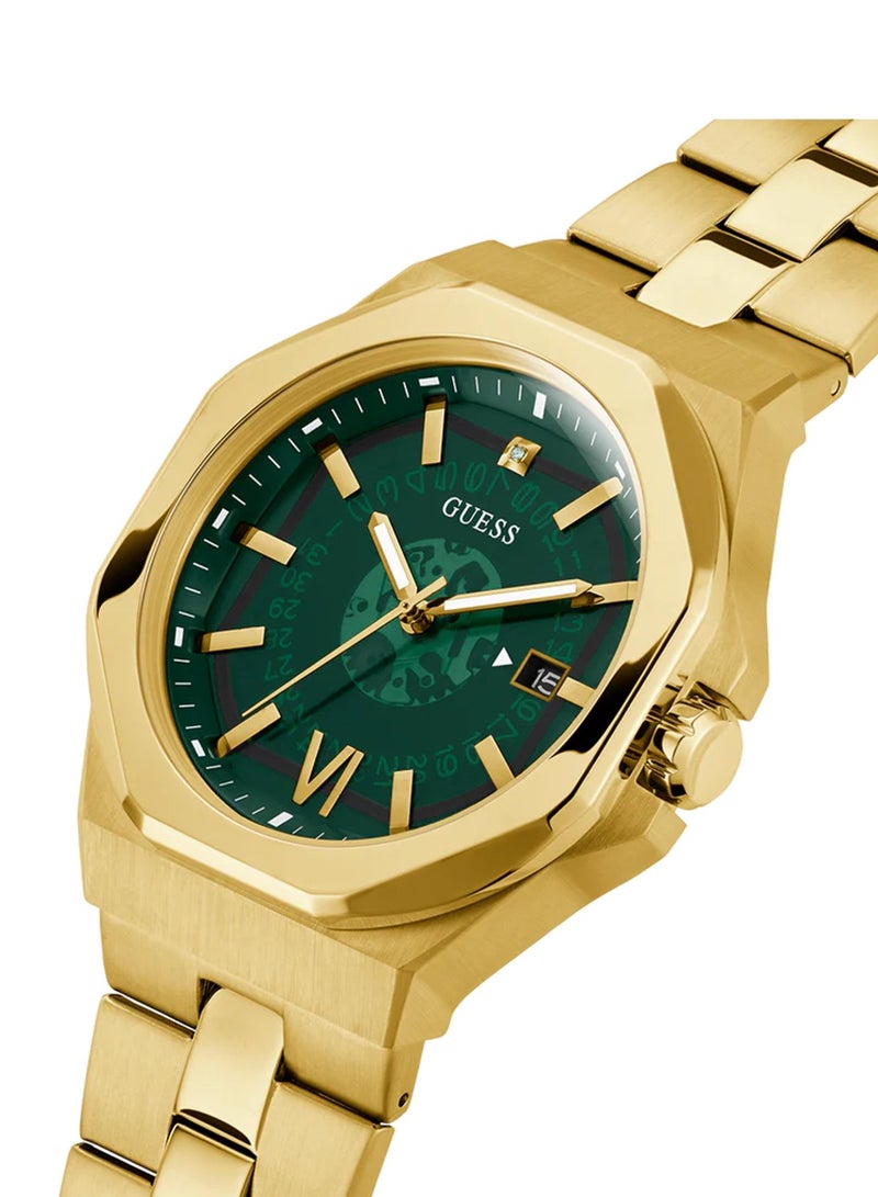 GUESS Men's Emperor Analog Green Dial Gold Stainless Steel Band Watch GW0573G2 - 42mm - Image 2