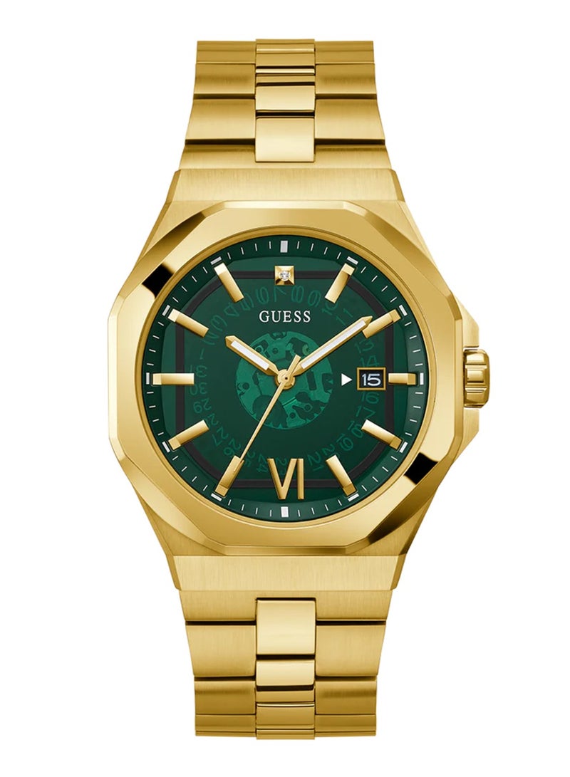 GUESS Men's Emperor Analog Green Dial Gold Stainless Steel Band Watch GW0573G2 - 42mm - Image 1