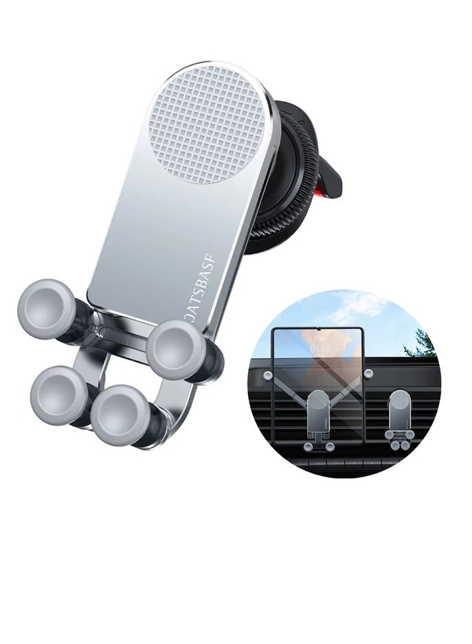 Oatsbasf Car Phone Holder Air Vent, Folding Screen Phone Mount Cradle Bracket, Shockproof And Freely Retractable Long Arm Suction Cup Car Phone Mount For Foldable Dual Screen Smartphones, (Silver) - Image 1