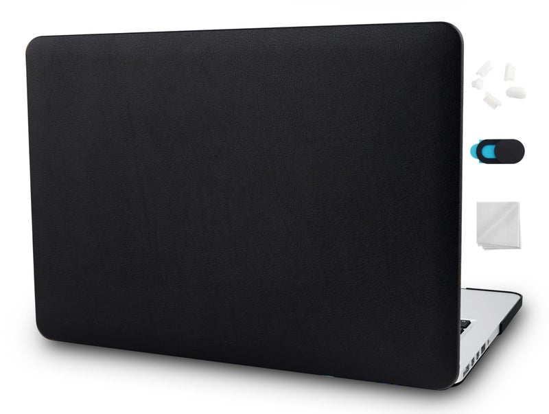 KECC Compatible with MacBook Pro 16 inch Case 2020 2019 Release A2141 with Touch Bar Protective Italian Leather Hard Shell Case, Black Leather - Image 1