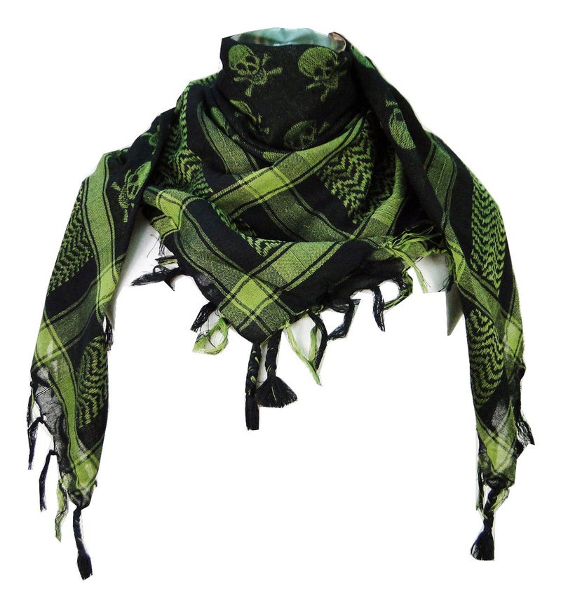 Tapp Collections Premium Skull Pattern Shemagh Head Neck Scarf - Green/Black - Image 1