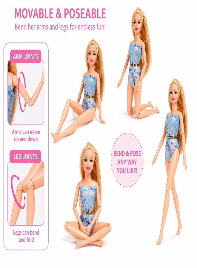 SUPER TOY Summer Beach Fashion Doll for Girls with Long Hair, Movable Joints Stylish Doll Playset with Floating Swim Tube & Accessories for Kids - Image 2
