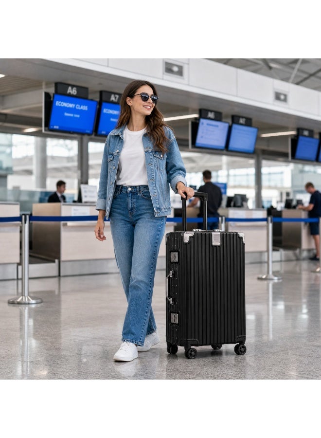 28 Inch Hard Shell Checked In Luggage Set | Durable Aluminum Frame with 360 Degree Spinner Wheels | Heavy Duty Travel luggage  Set Black - Image 2