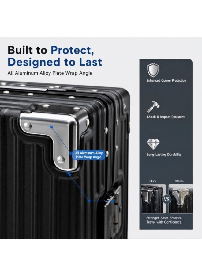 28 Inch Hard Shell Checked In Luggage Set | Durable Aluminum Frame with 360 Degree Spinner Wheels | Heavy Duty Travel luggage  Set Black - Image 3