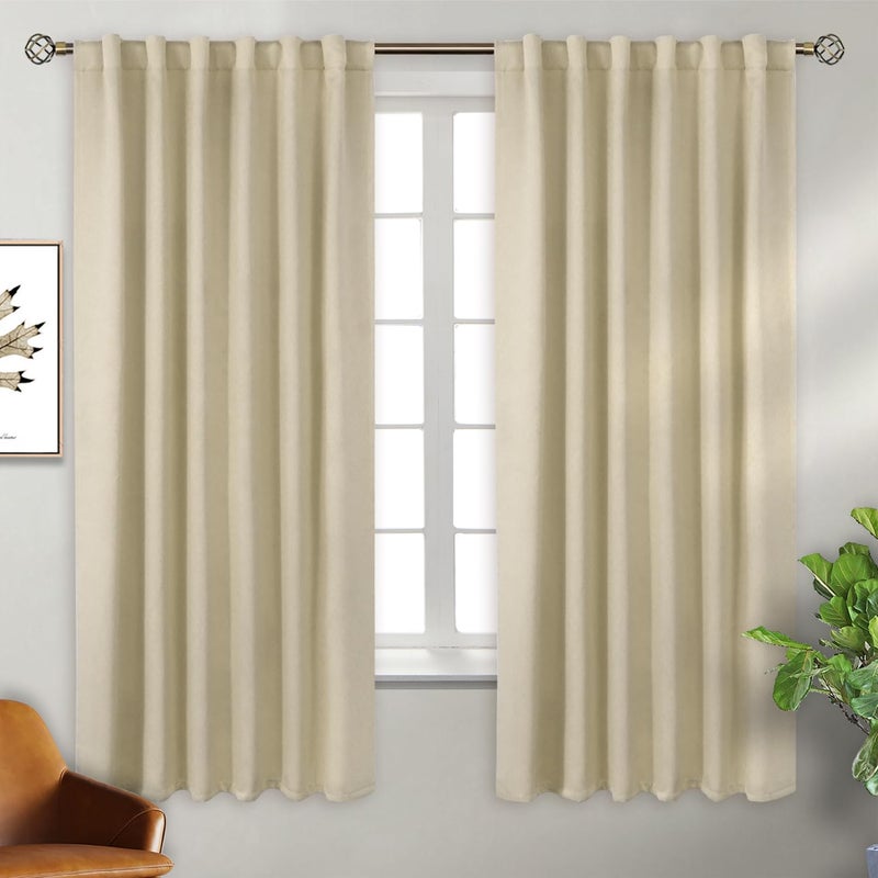 BGment Rod Pocket and Back Tab Blackout Curtains for Bedroom - Thermal Insulated Room Darkening Curtains for Living Room  2 Window Curtain Panels (52 x 63 Inch  Beige) - Image 1