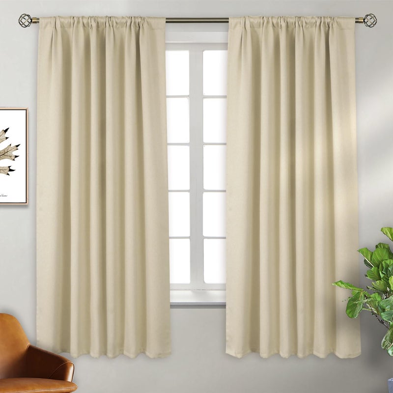 BGment Rod Pocket and Back Tab Blackout Curtains for Bedroom - Thermal Insulated Room Darkening Curtains for Living Room  2 Window Curtain Panels (52 x 63 Inch  Beige) - Image 3